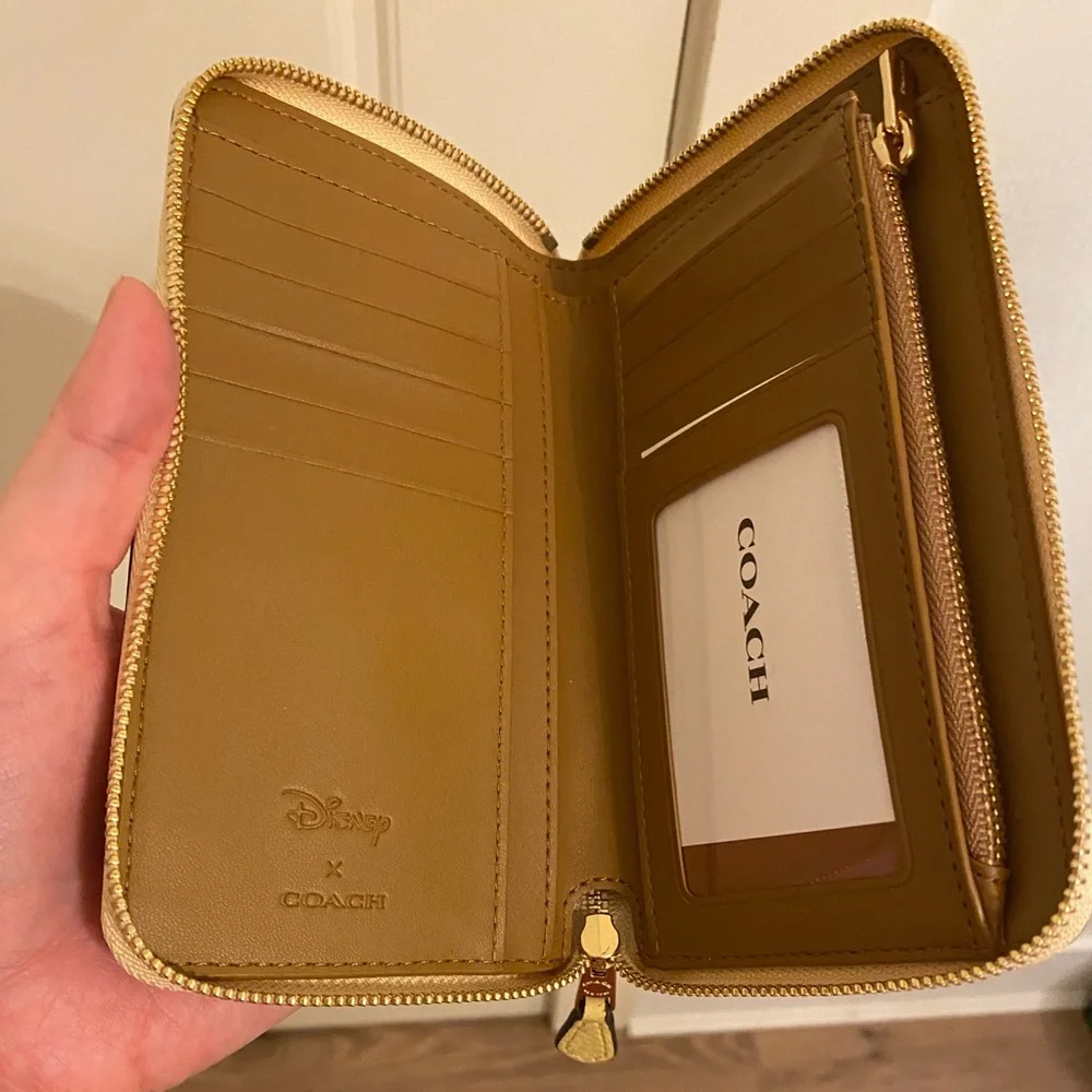 New COACH x Disney Princess Belle Yellow Pebbled Leather Wallet - Picture 3 of 6